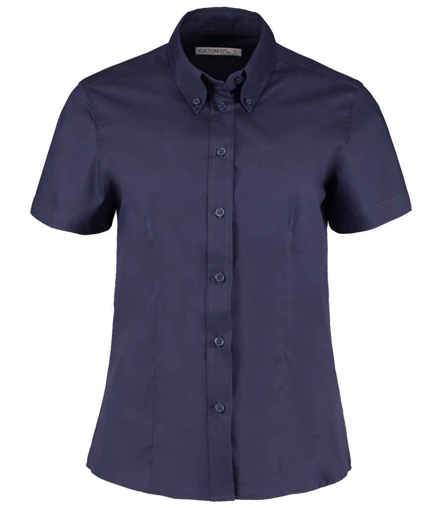 Kustom Kit Ladies Premium Short Sleeve Tailored Oxford Shirt Midnight Navy