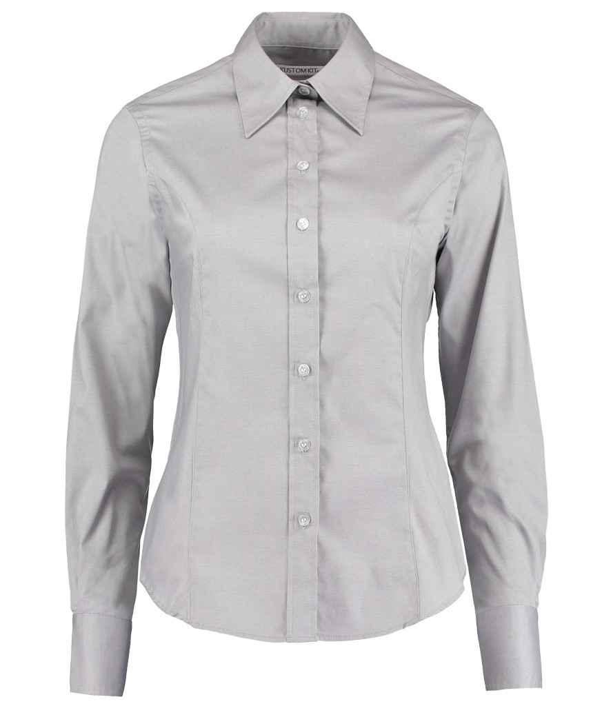 Kustom Kit Ladies Premium Long Sleeve Tailored Oxford Shirt Silver