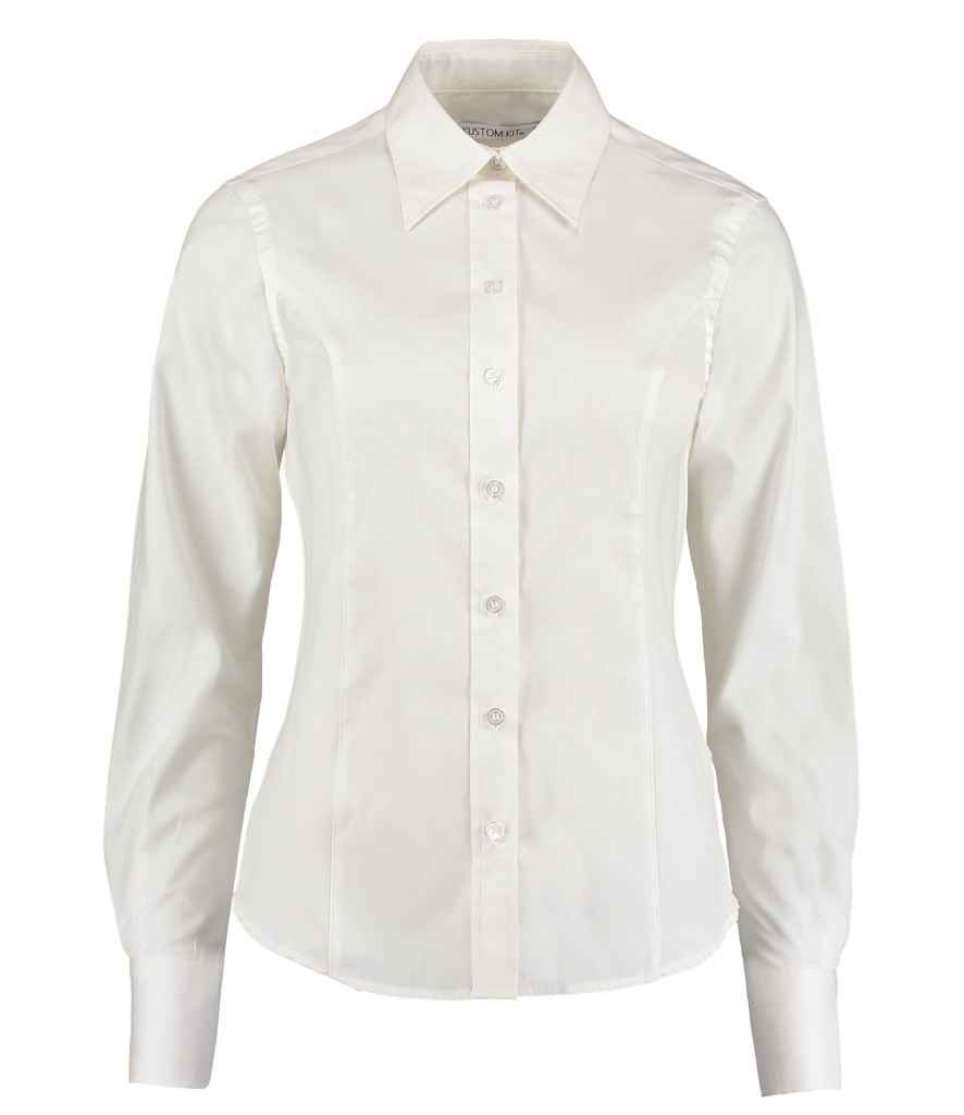 Kustom Kit Ladies Premium Long Sleeve Tailored Oxford Shirt White