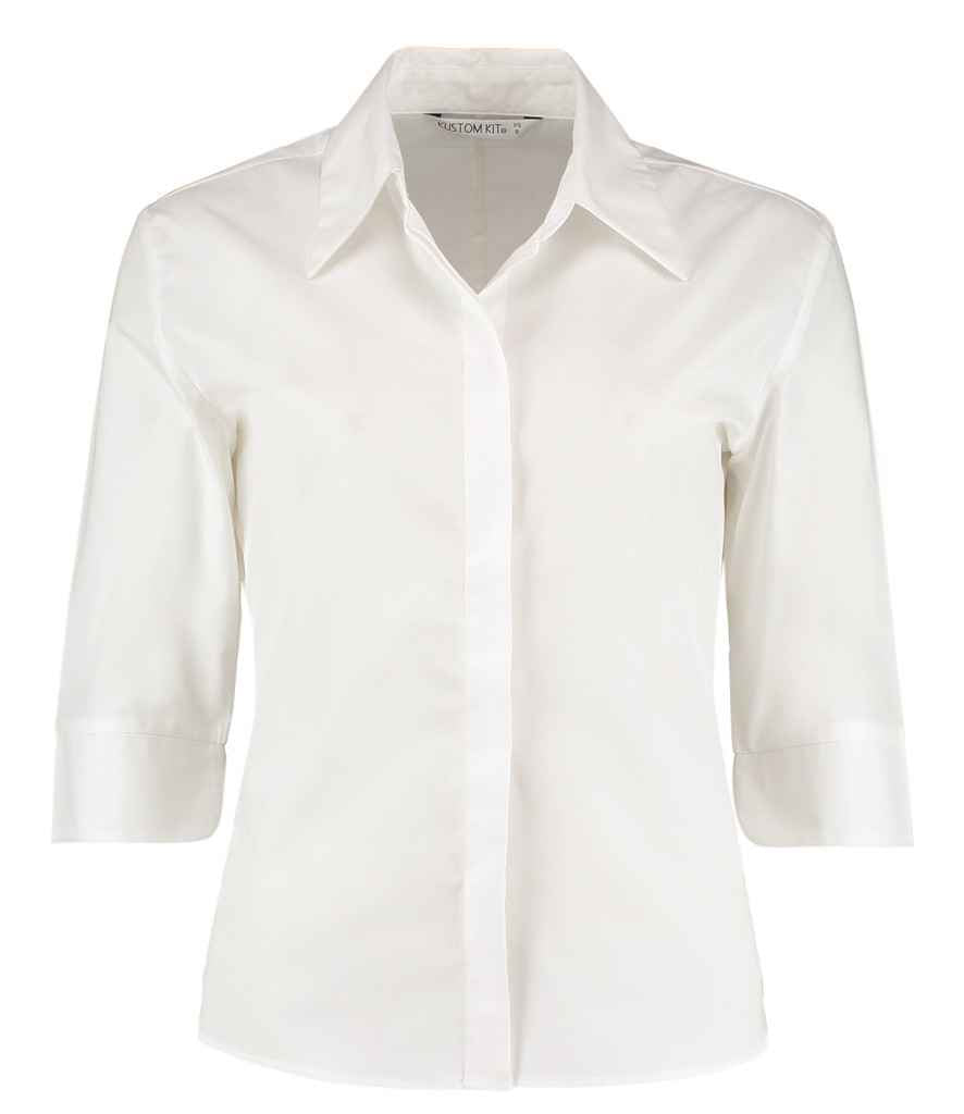 Kustom Kit Ladies 3/4 Sleeve Tailored Continental Shirt White