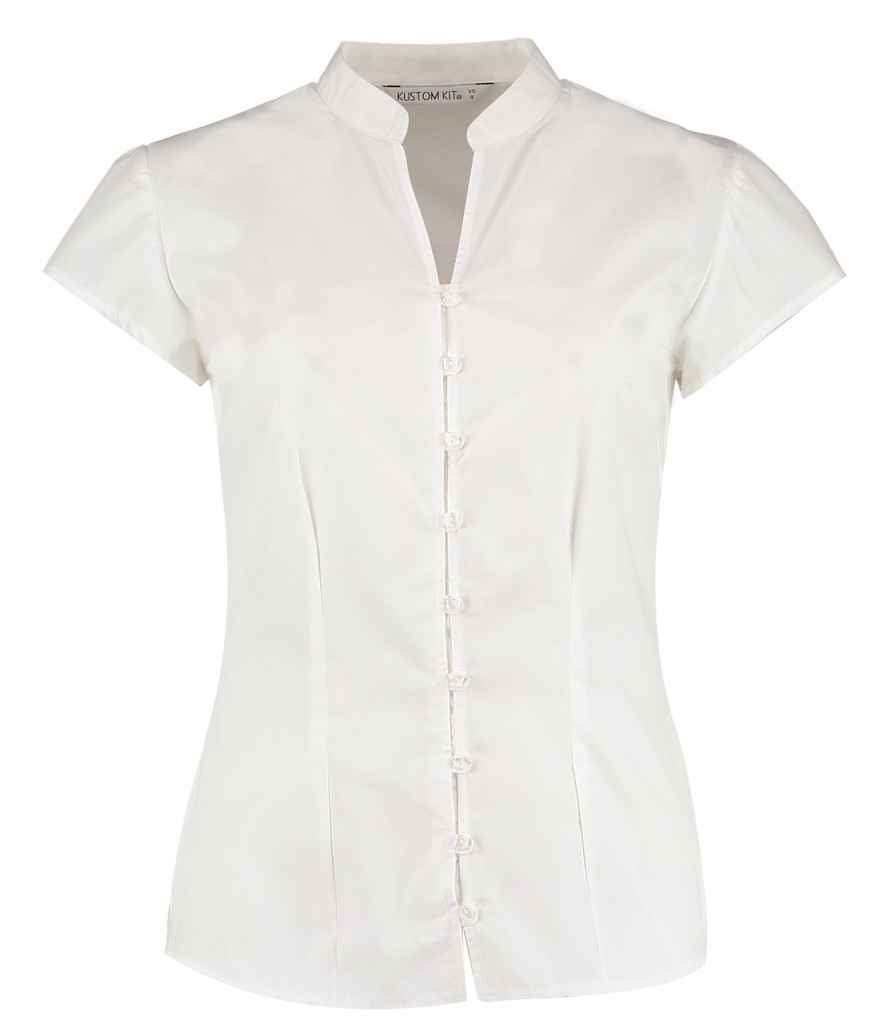 Kustom Kit Ladies Cap Sleeve V Neck Tailored Continental Blouse White