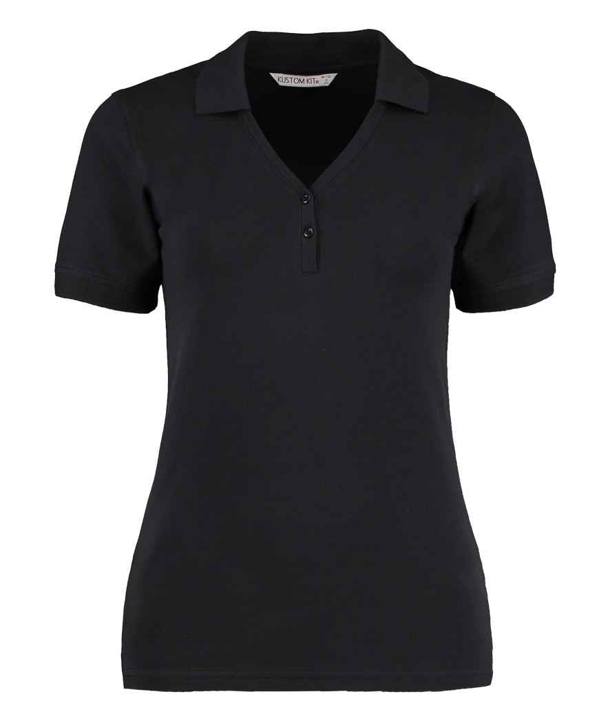 Kustom Kit Sophia Comfortec® V Neck Polo Shirt Black