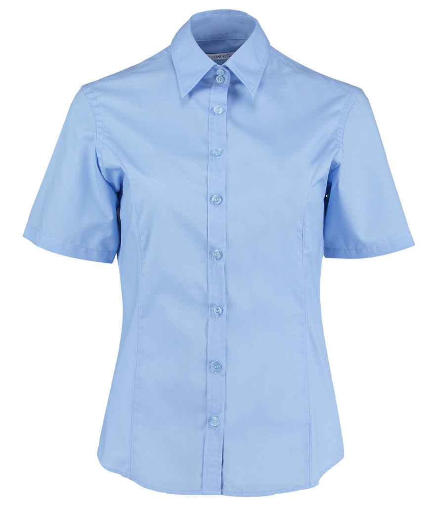 Kustom Kit Ladies Short Sleeve Tailored Business Shirt Light Blue
