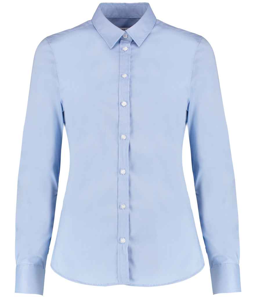 Kustom Kit Ladies Long Sleeve Tailored Stretch Oxford Shirt Light Blue