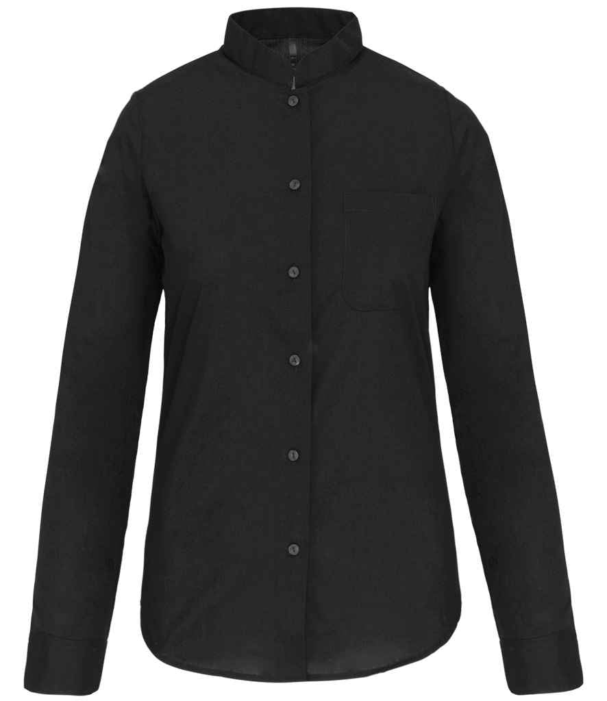 Kariban Ladies Long Sleeve Mandarin Collar Shirt Black
