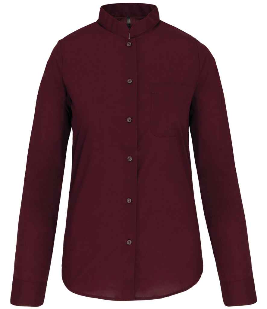 Kariban Ladies Long Sleeve Mandarin Collar Shirt Wine
