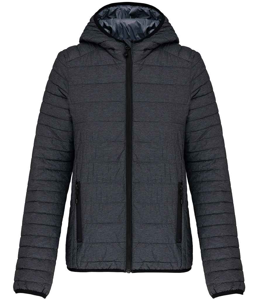 Kariban Ladies Lightweight Hooded Padded Jacket Marl Dark Grey