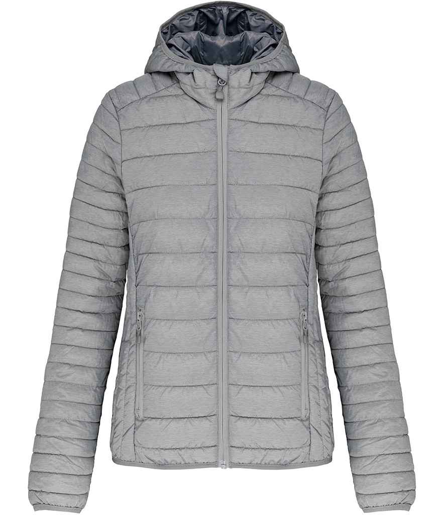Kariban Ladies Lightweight Hooded Padded Jacket Marl Silver