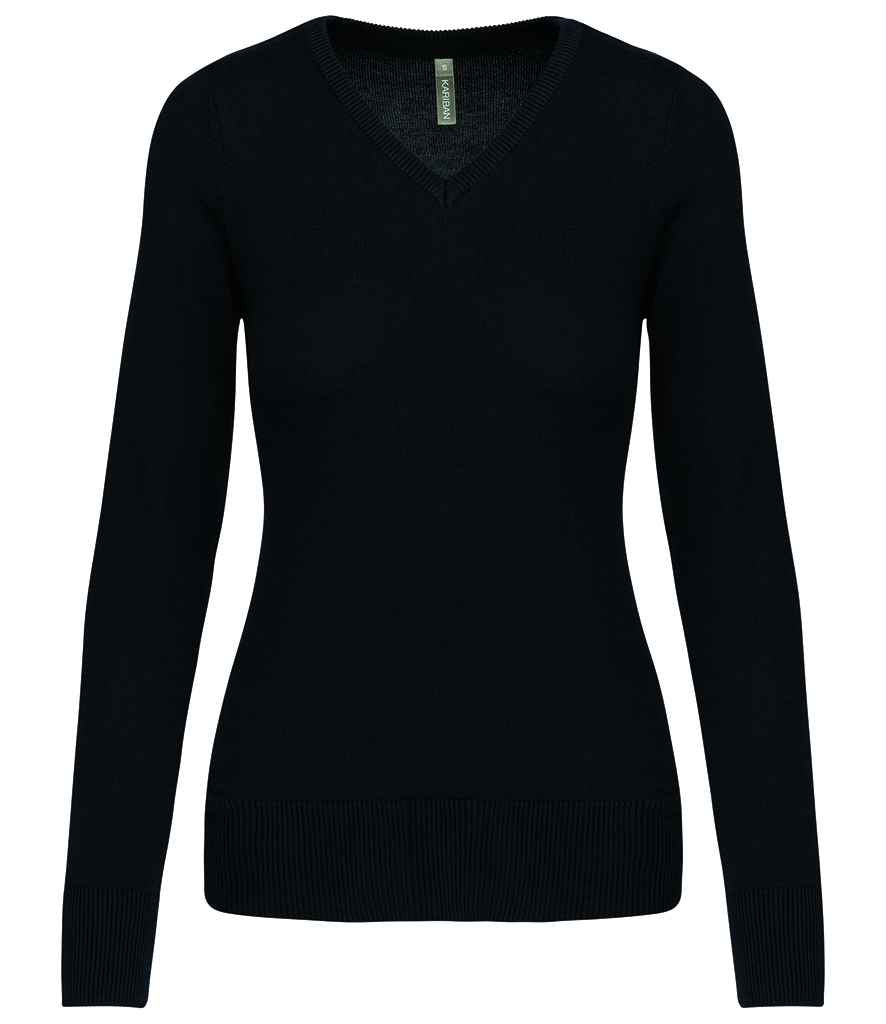 Kariban Ladies Cotton Acrylic V Neck Sweater Black