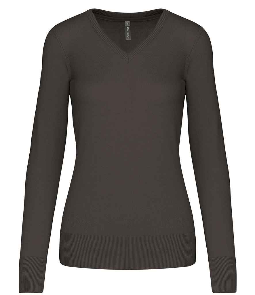 Kariban Ladies Cotton Acrylic V Neck Sweater Dark Grey