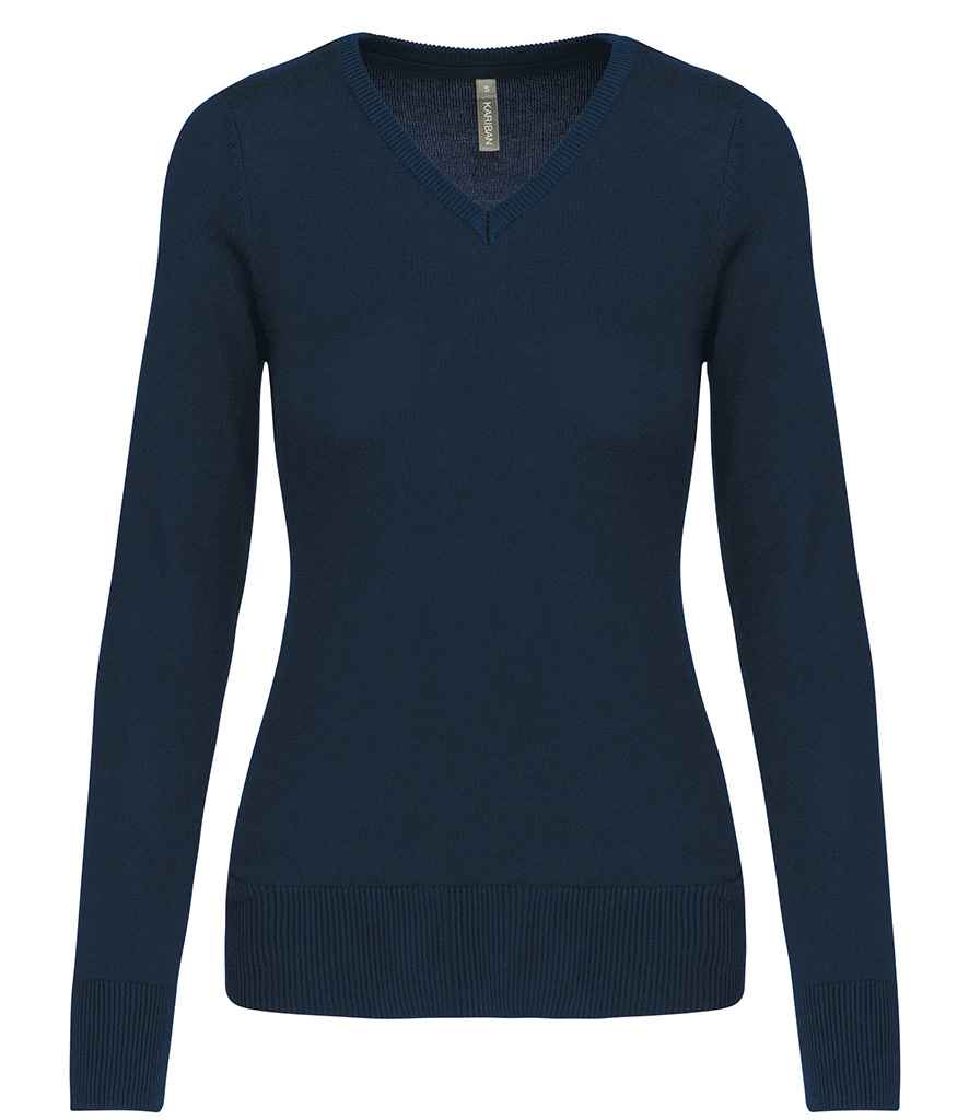 Kariban Ladies Cotton Acrylic V Neck Sweater Navy
