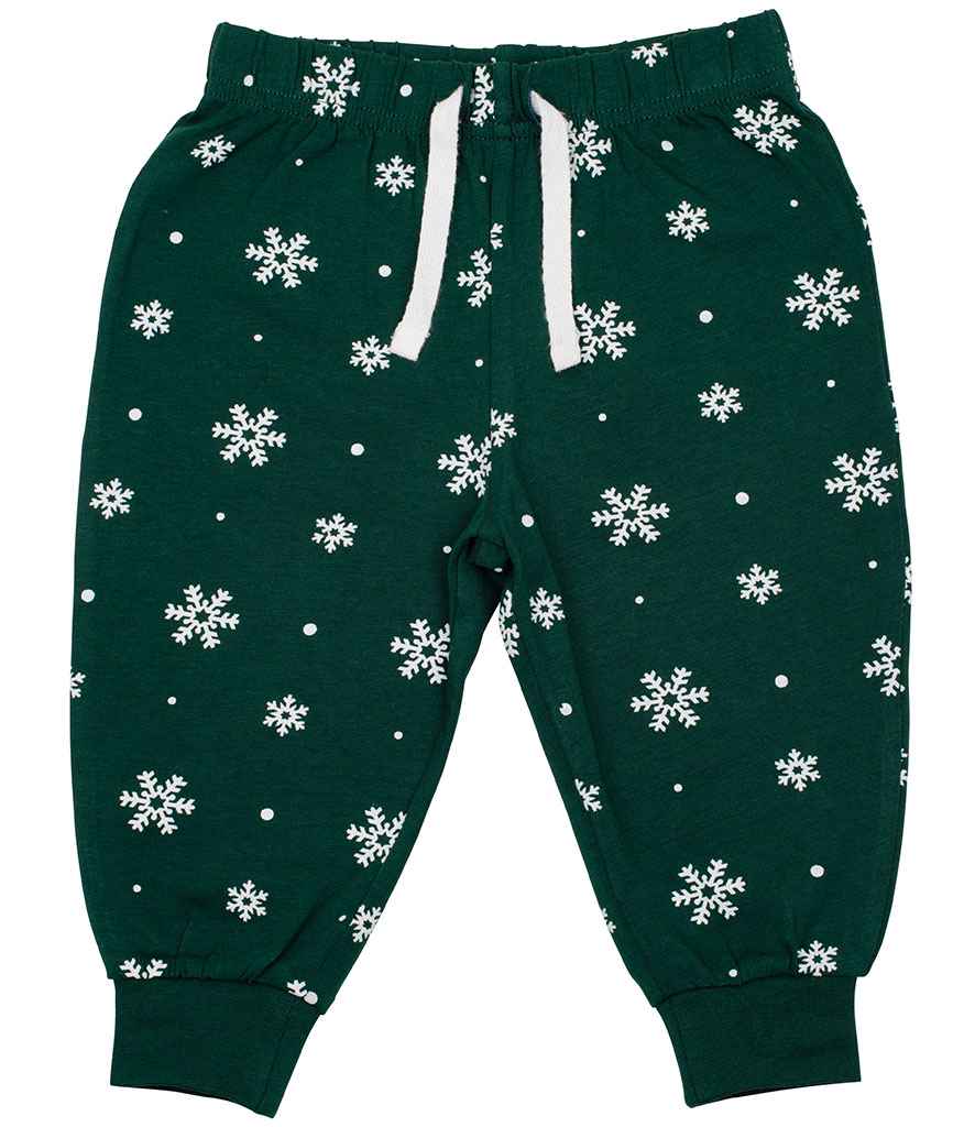 Larkwood Baby/Toddler Lounge Pants Bottle Green/White Snowflakes
