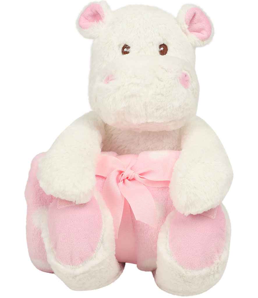 Mumbles Hippo with Printed Fleece Blanket White/Pink