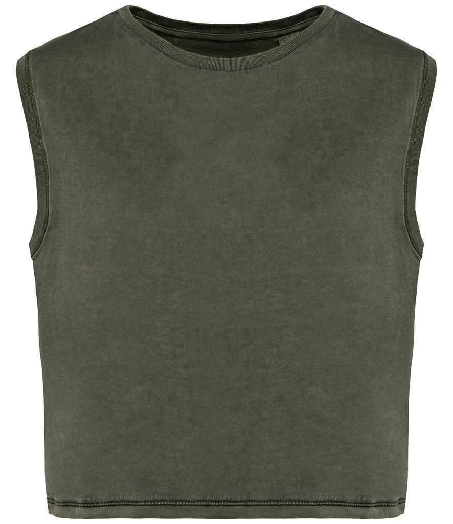 Native Spirit Ladies Cropped Tank Top Washed Organic Khaki
