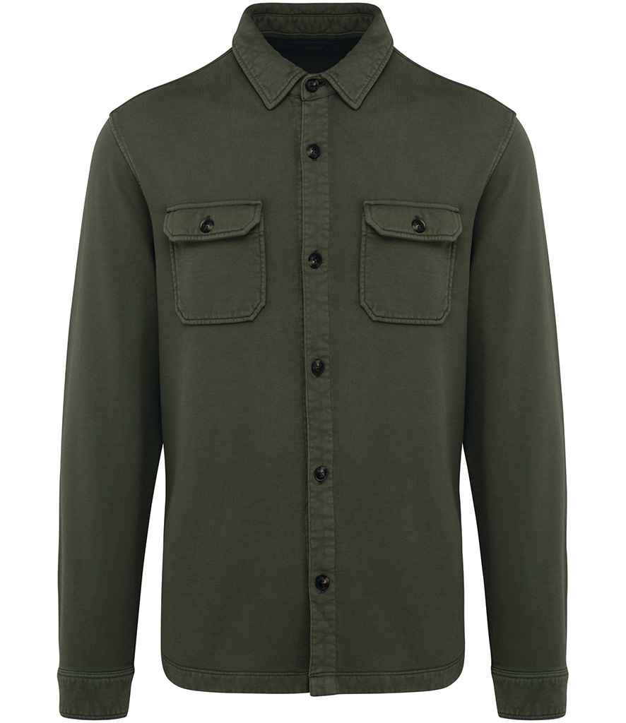 Native Spirit Faded Brushed Fleece Overshirt Washed Organic Khaki