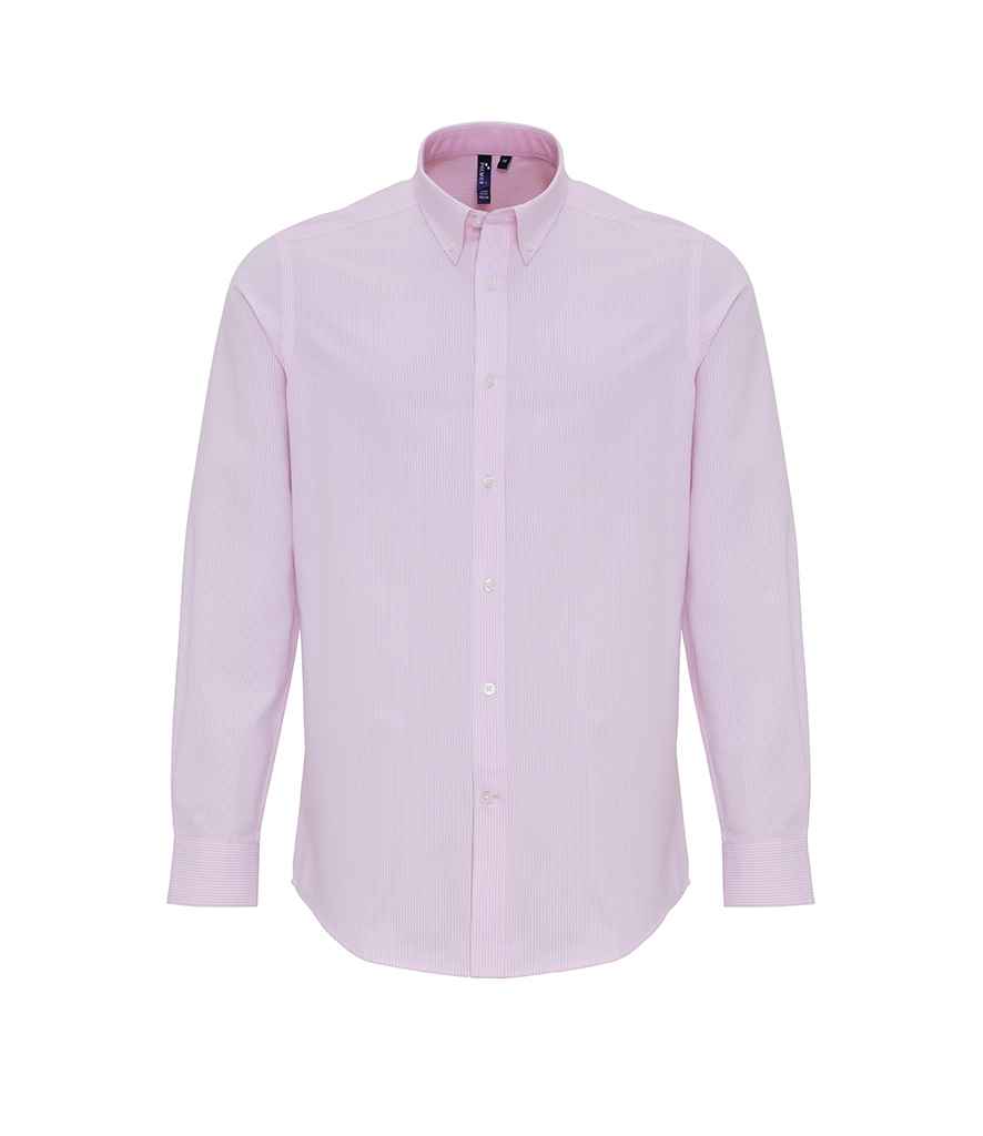 Premier Long Sleeve Striped Oxford Shirt White/Pink