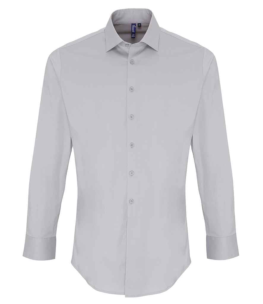 Premier Long Sleeve Stretch Fit Poplin Shirt Silver