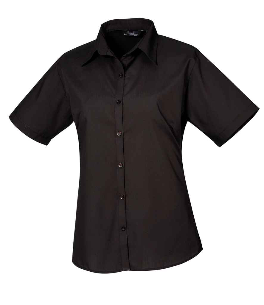 Premier Ladies Short Sleeve Poplin Blouse | Black Black