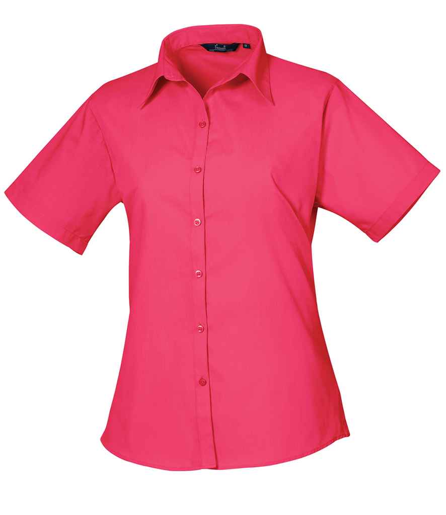 Premier Ladies Short Sleeve Poplin Blouse | Hot Pink Hot Pink