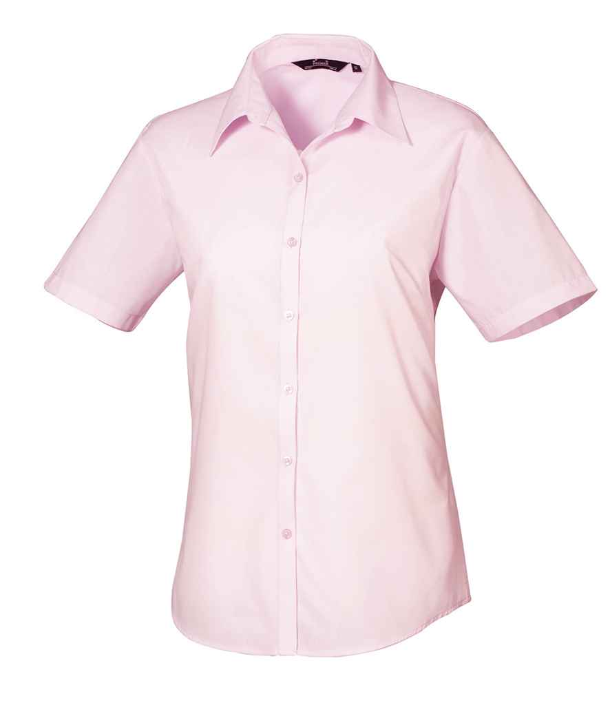 Premier Ladies Short Sleeve Poplin Blouse | Pink Pink