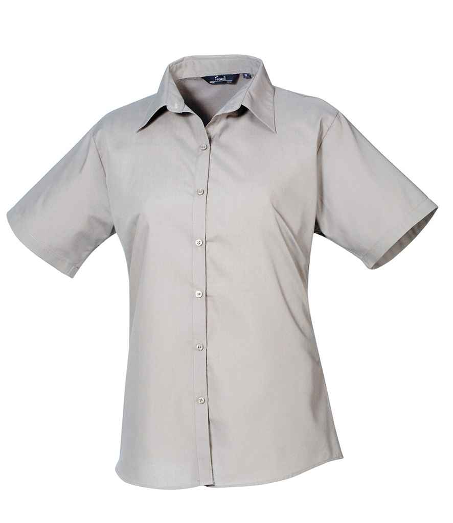 Premier Ladies Short Sleeve Poplin Blouse | Silver Silver