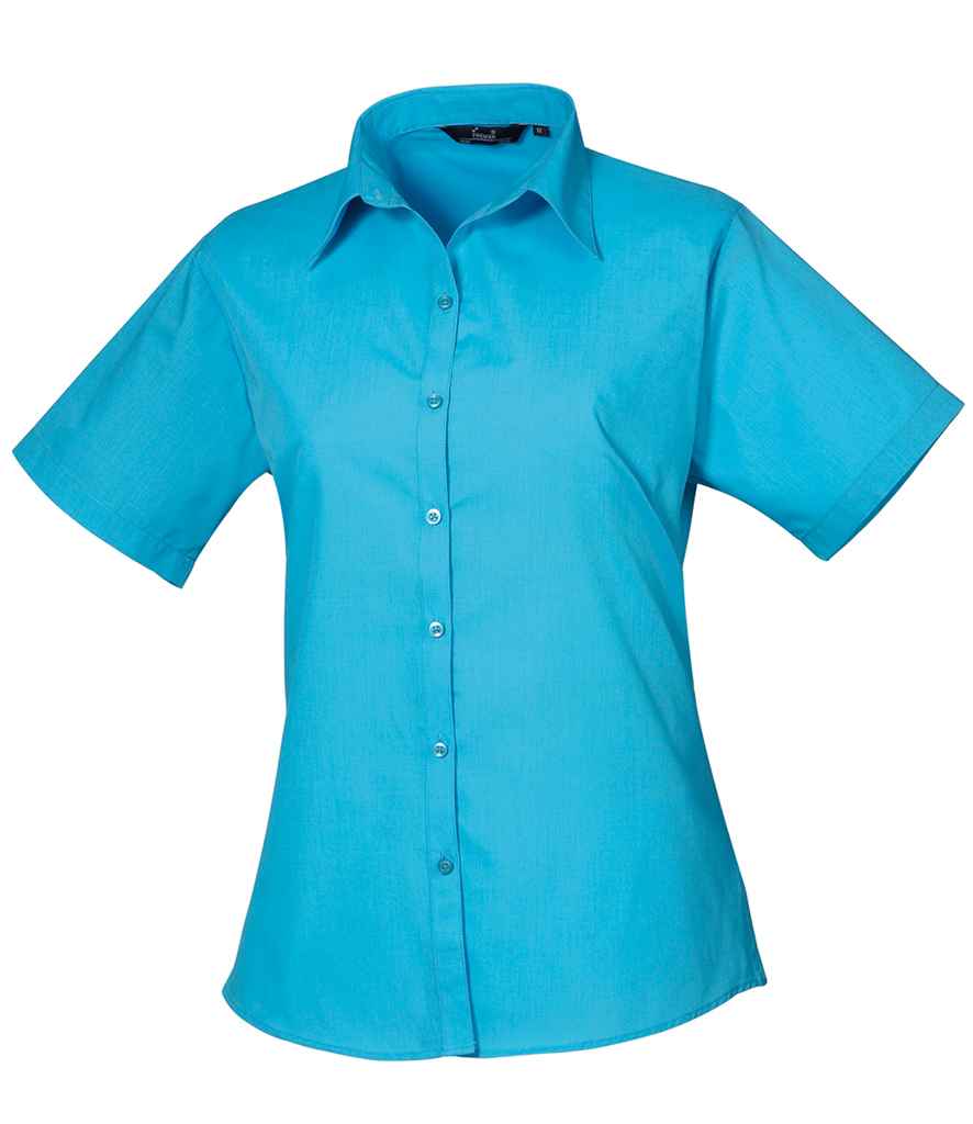 Premier Ladies Short Sleeve Poplin Blouse | Turquoise Blue Turquoise Blue