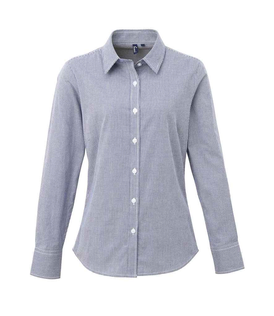 Premier Ladies Gingham Long Sleeve Shirt Navy/White