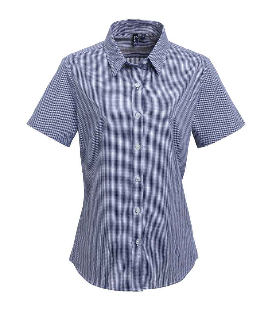 Premier Ladies Gingham Short Sleeve Shirt Navy/White