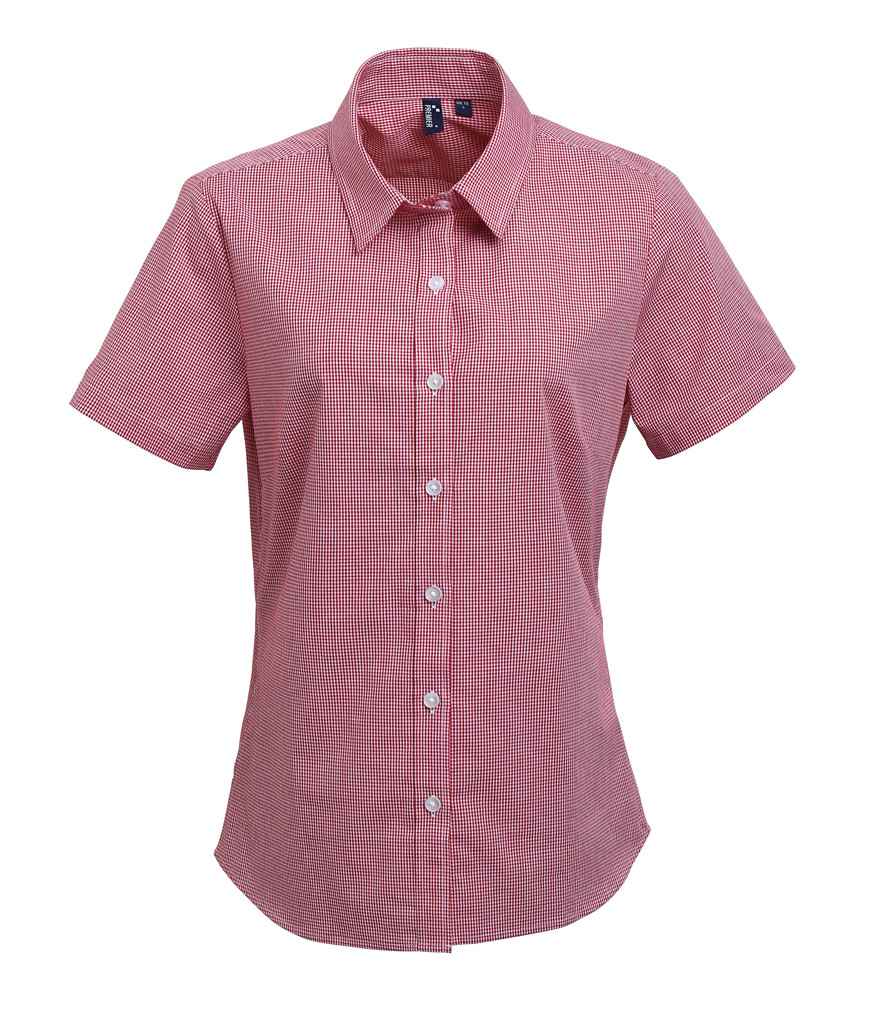 Premier Ladies Gingham Short Sleeve Shirt Red/White