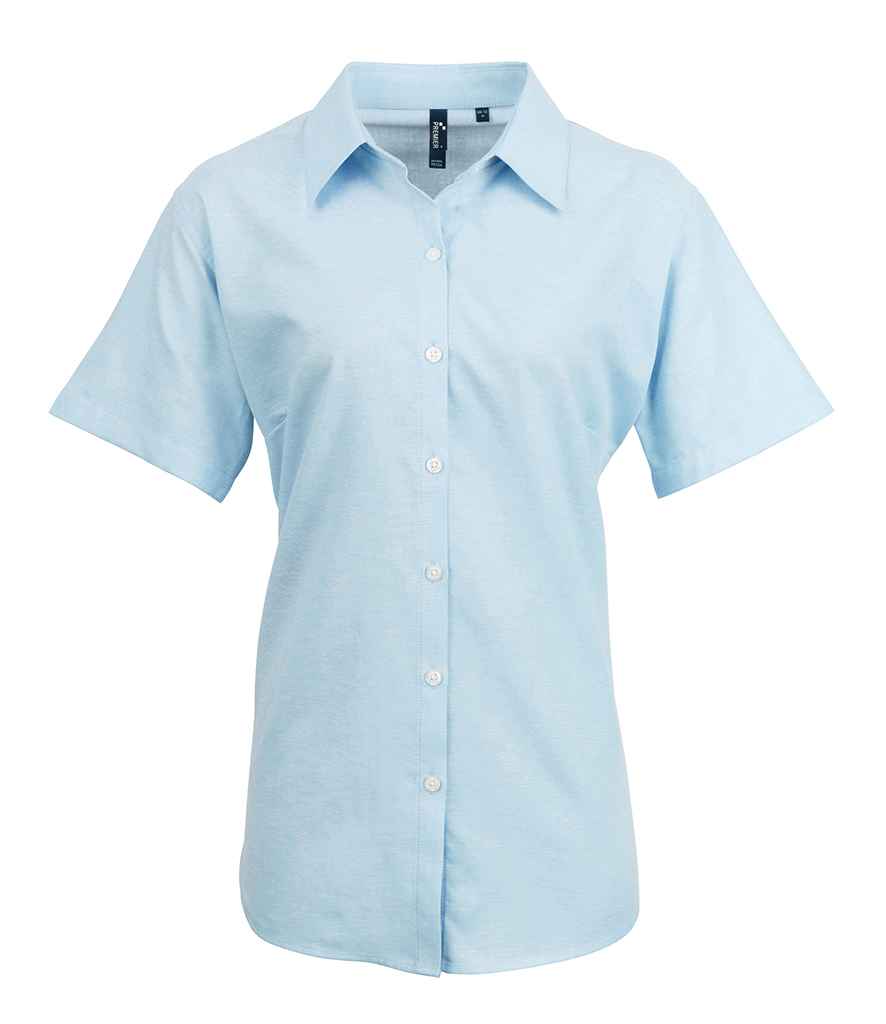 Premier Ladies Signature Short Sleeve Oxford Shirt Light Blue
