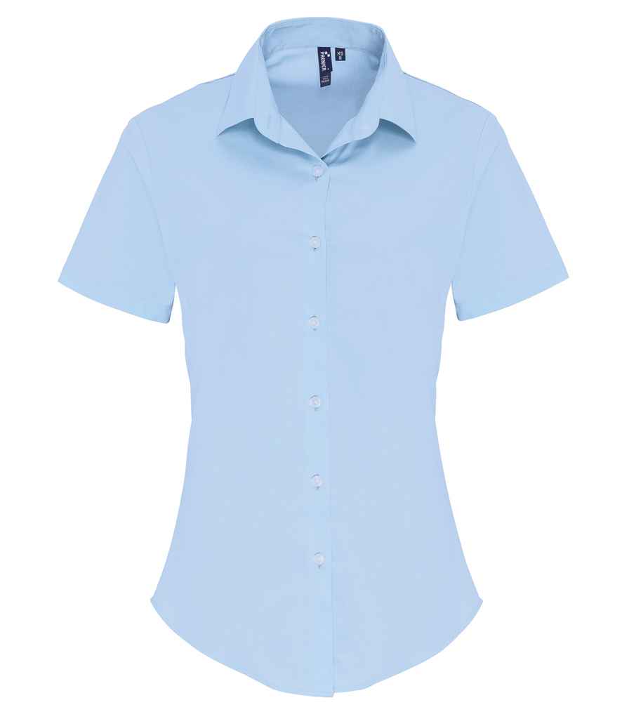 Premier Ladies Short Sleeve Stretch Fit Poplin Shirt Pale Blue