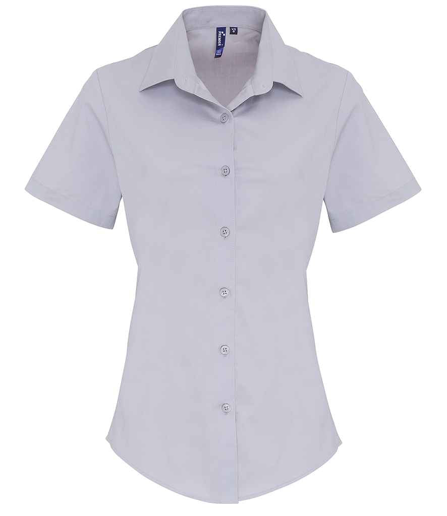 Premier Ladies Short Sleeve Stretch Fit Poplin Shirt Silver