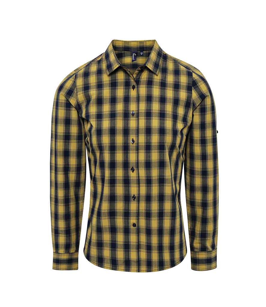 Premier Ladies Mulligan Check Long Sleeve Shirt Camel/Navy