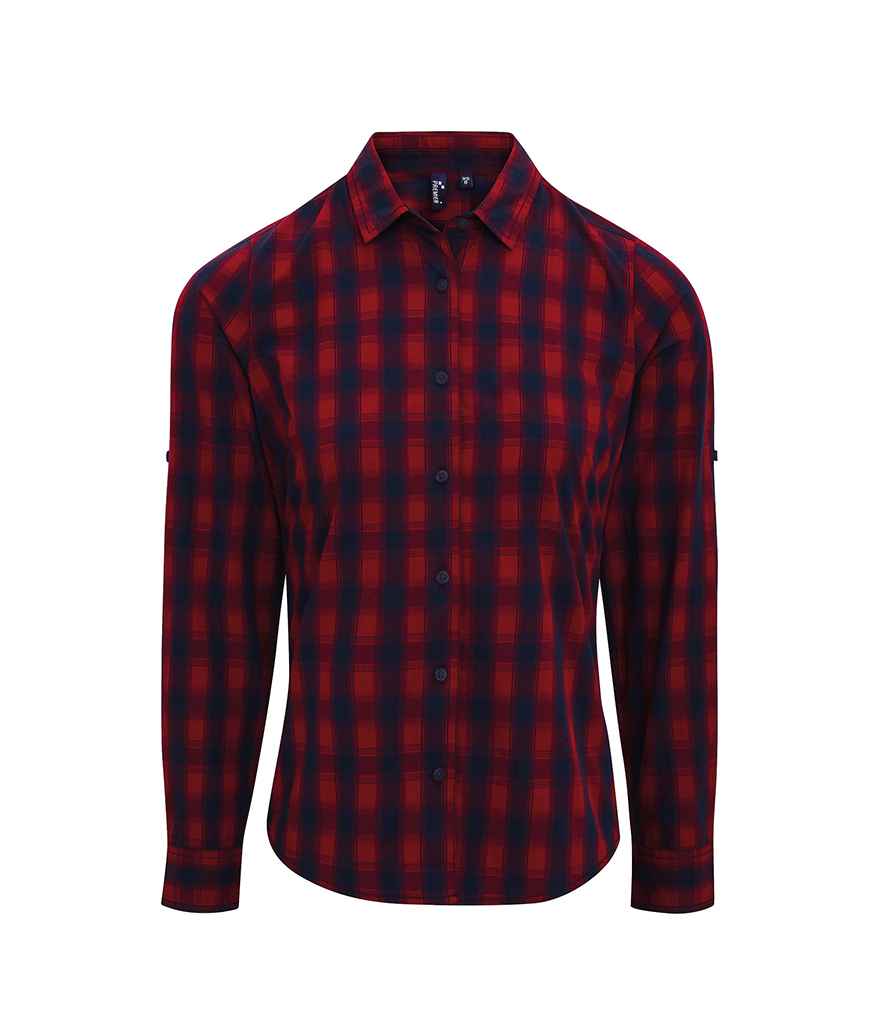 Premier Ladies Mulligan Check Long Sleeve Shirt Red/Navy