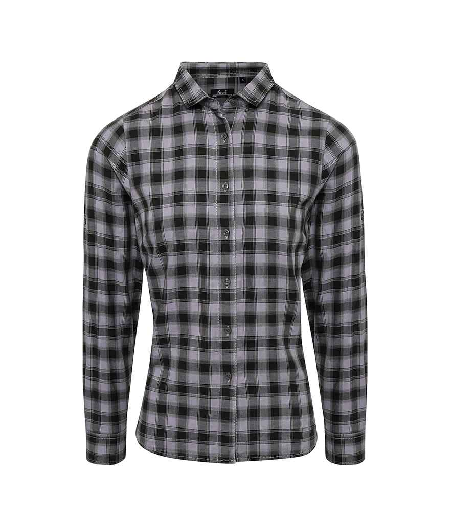 Premier Ladies Mulligan Check Long Sleeve Shirt Steel/Black