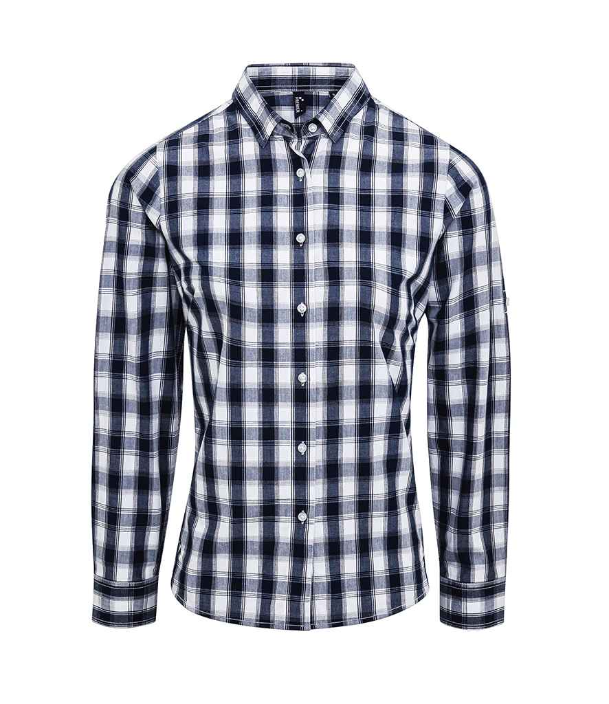 Premier Ladies Mulligan Check Long Sleeve Shirt White/Navy