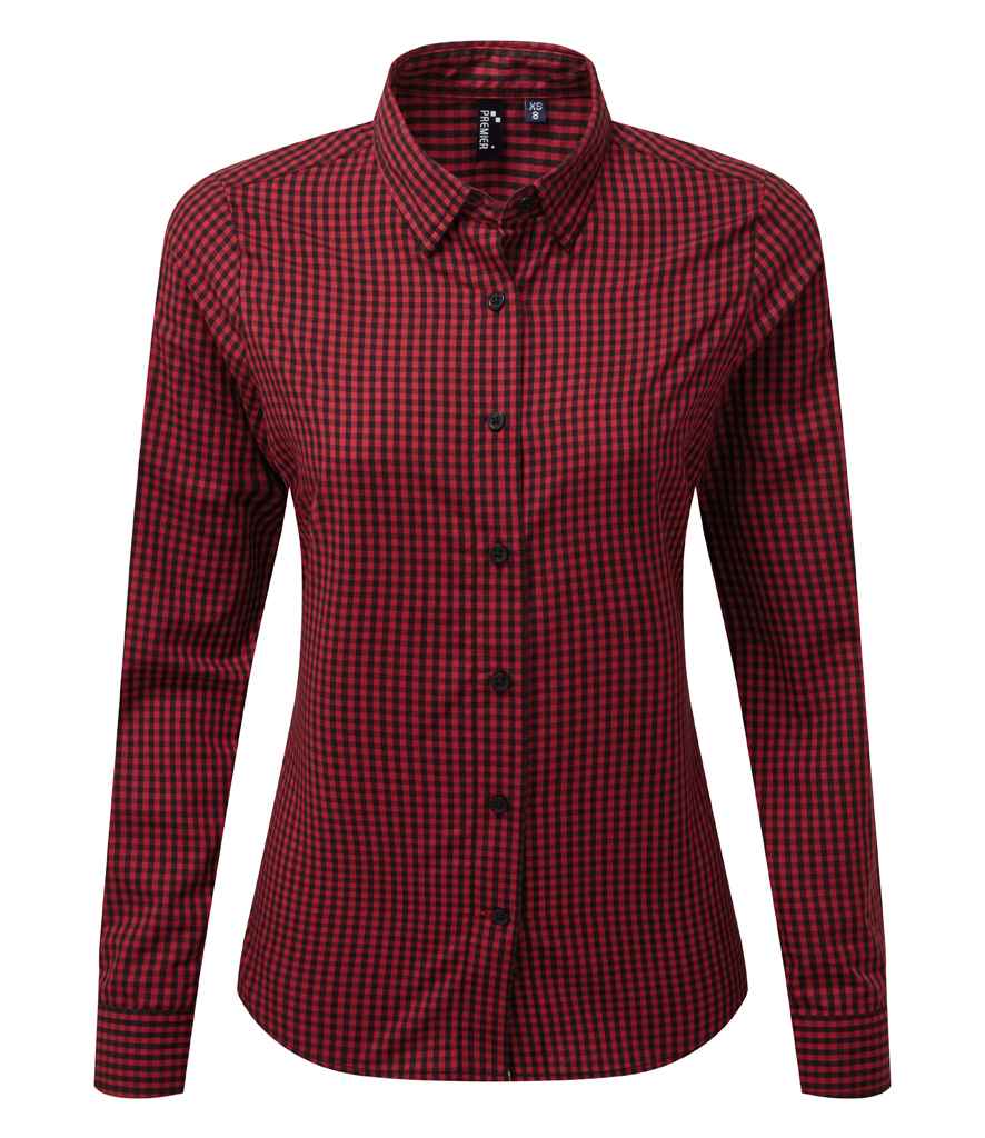 Premier Ladies Maxton Check Long Sleeve Shirt Black/Red