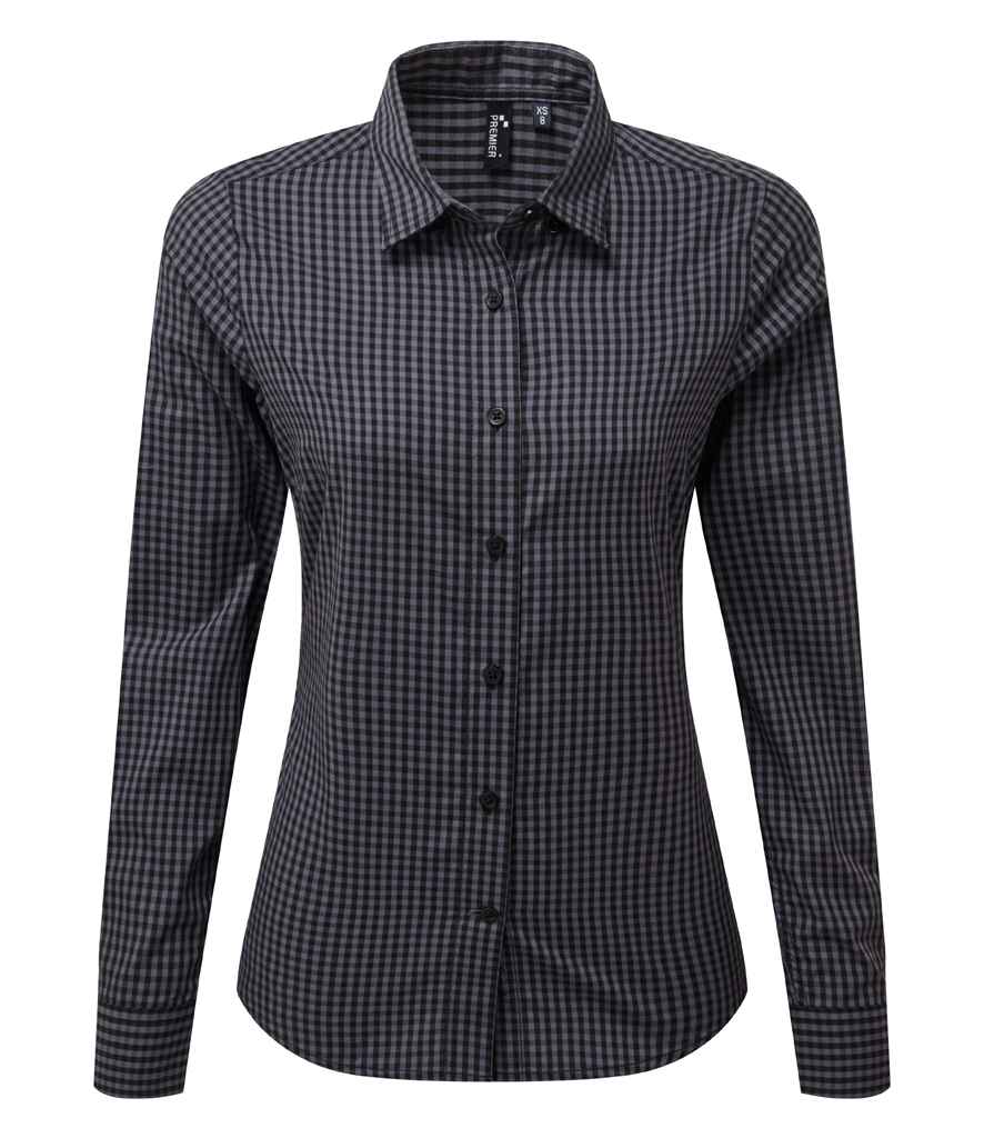 Premier Ladies Maxton Check Long Sleeve Shirt Steel/Black