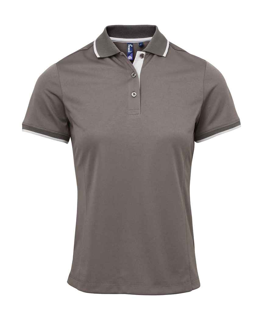Premier Ladies Contrast Coolchecker® Piqué Polo Shirt Dark Grey/Silver