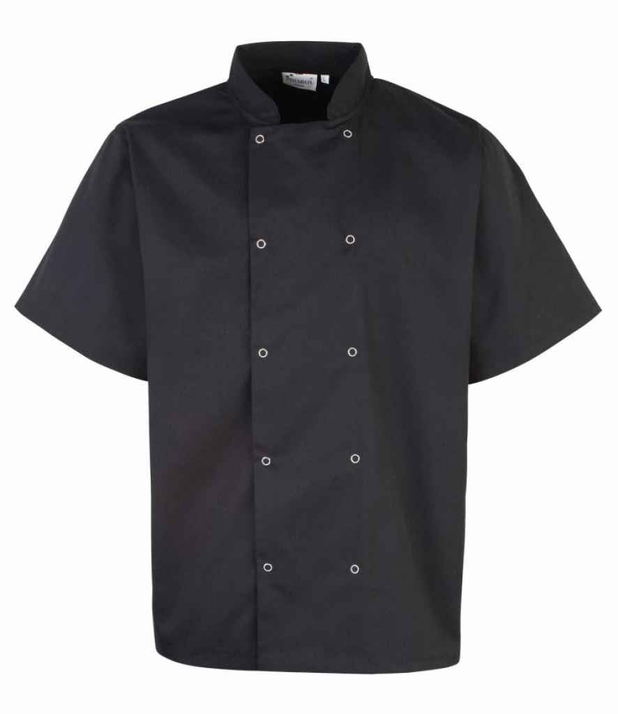 Premier Unisex Short Sleeve Stud Front Chef's Jacket Black