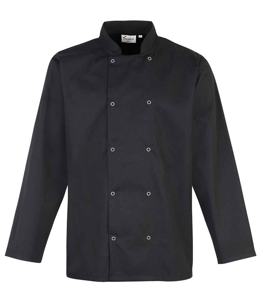Premier Unisex Long Sleeve Stud Front Chef's Jacket Black