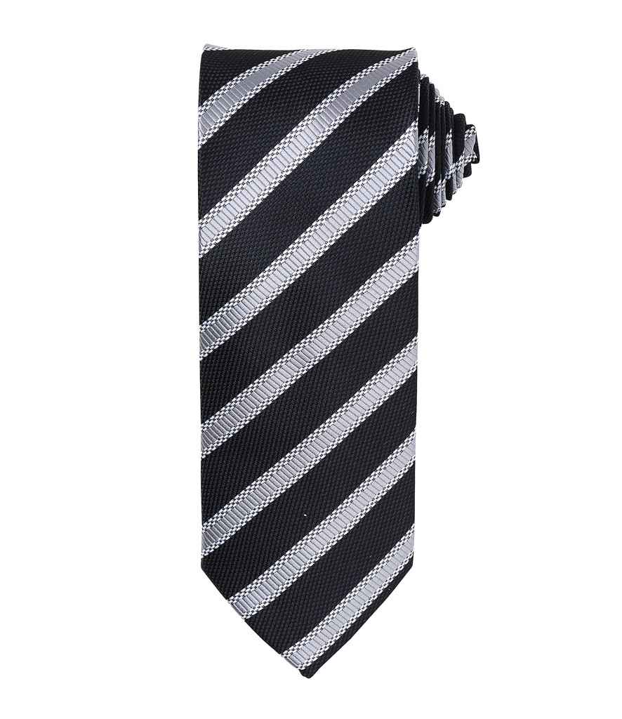 Premier Waffle Stripe Tie Black/Dark Grey