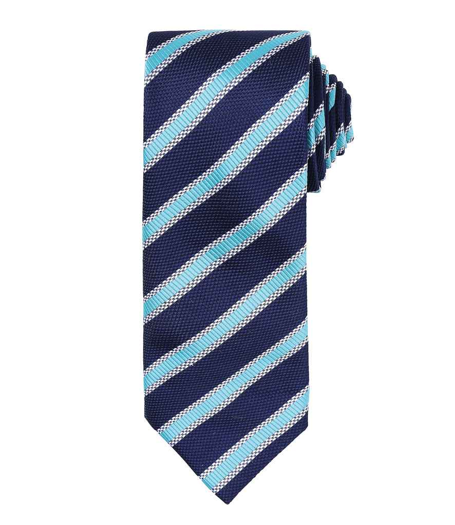 Premier Waffle Stripe Tie Navy/Turquoise Blue