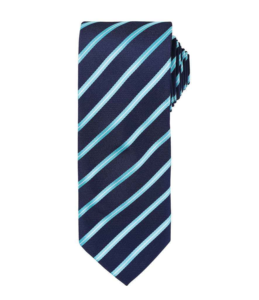 Premier Sports Stripe Tie Navy/Turquoise Blue