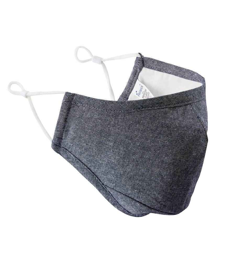 Premier Washable 3-Layer Face Mask with Carbon Filter Option Indigo Denim