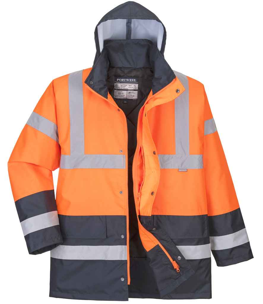 Portwest Hi-Vis Contrast Traffic Jacket Orange/Navy