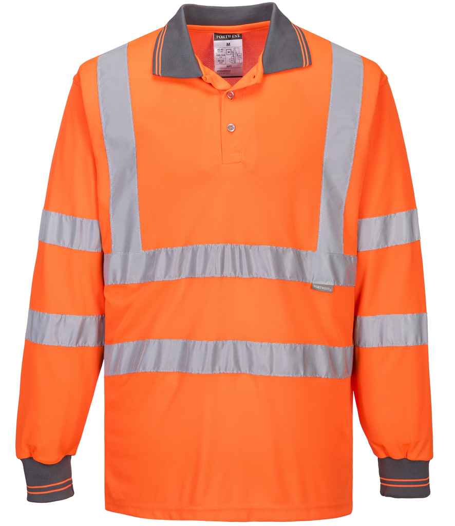 Portwest Hi-Vis Long Sleeve Polo Shirt Orange