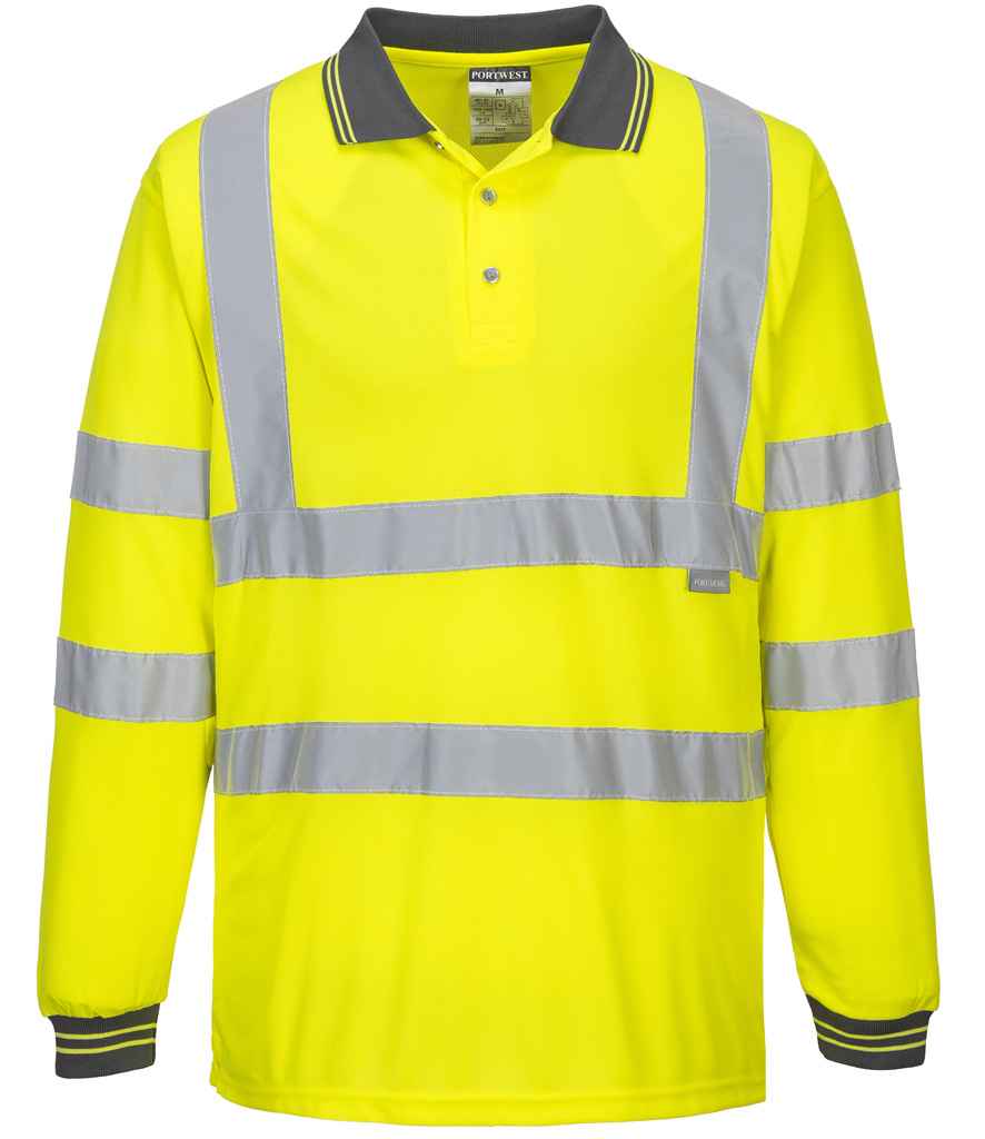 Portwest Hi-Vis Long Sleeve Polo Shirt Yellow