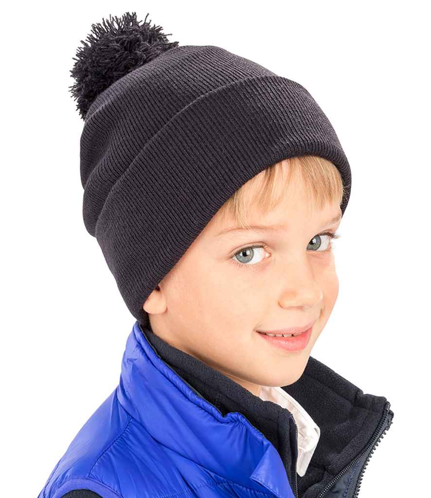 Result Core Kids Pom Pom Beanie | Black - Result Winter Essentials Headwear - Lancashire Teamwear