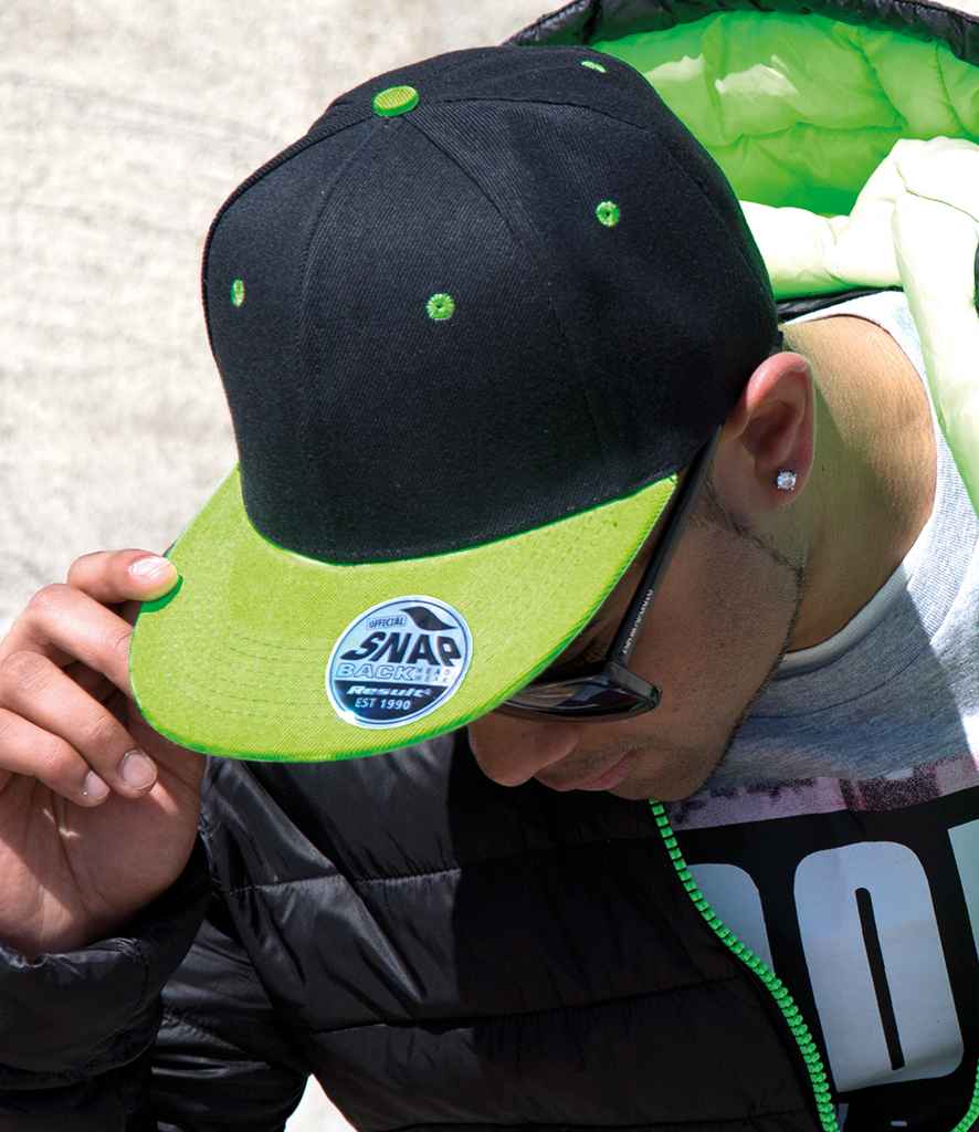 Result Contrast Bronx Snapback Cap | Black/Lime Green - Result Headwear Headwear - Lancashire Teamwear